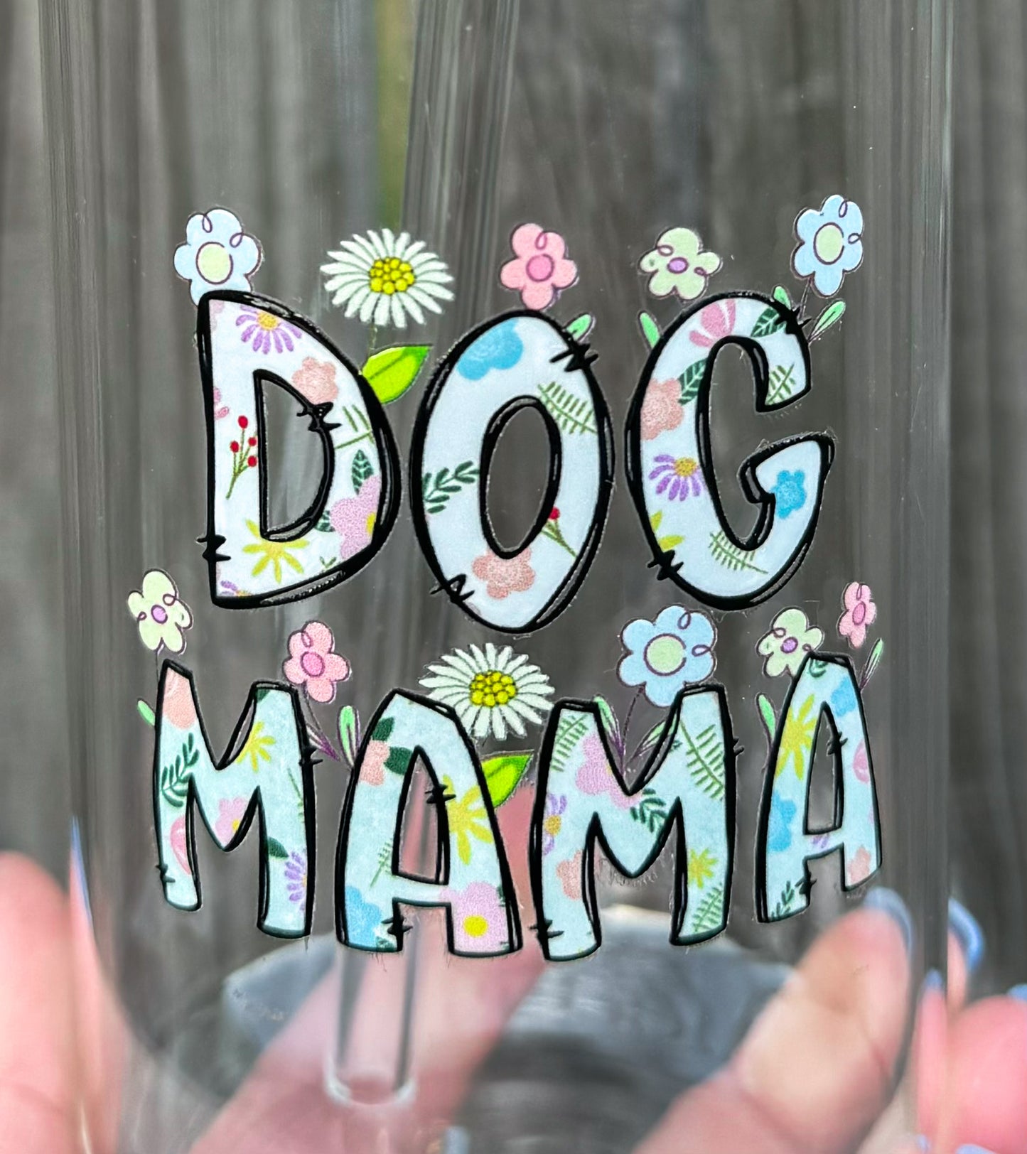 Floral Dog Mama Drinking Glass